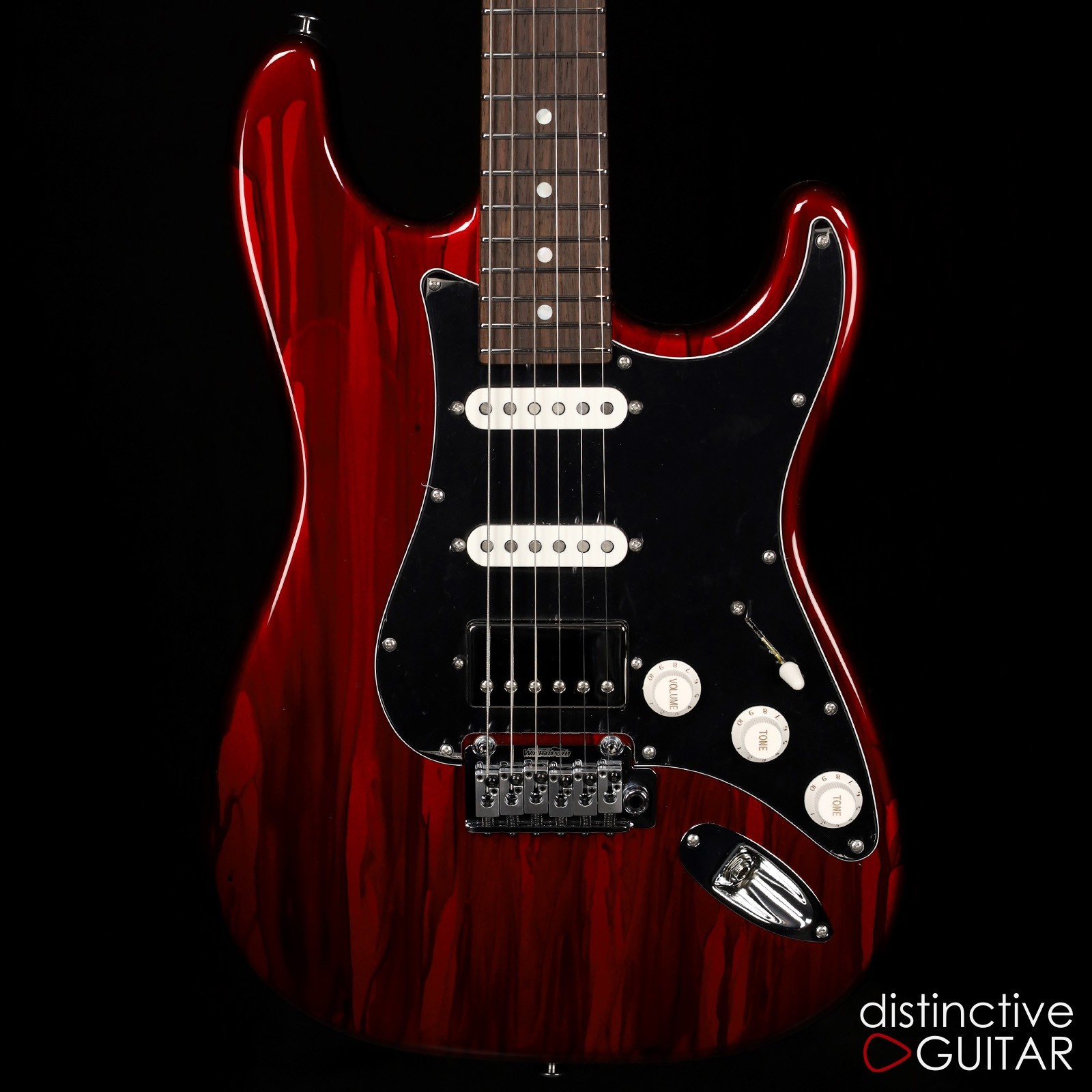 SUHR CLASSIC S CUSTOM – CANDY APPLE RED DRIP FINISH – HSS W/ ROASTED MAPLE NECK