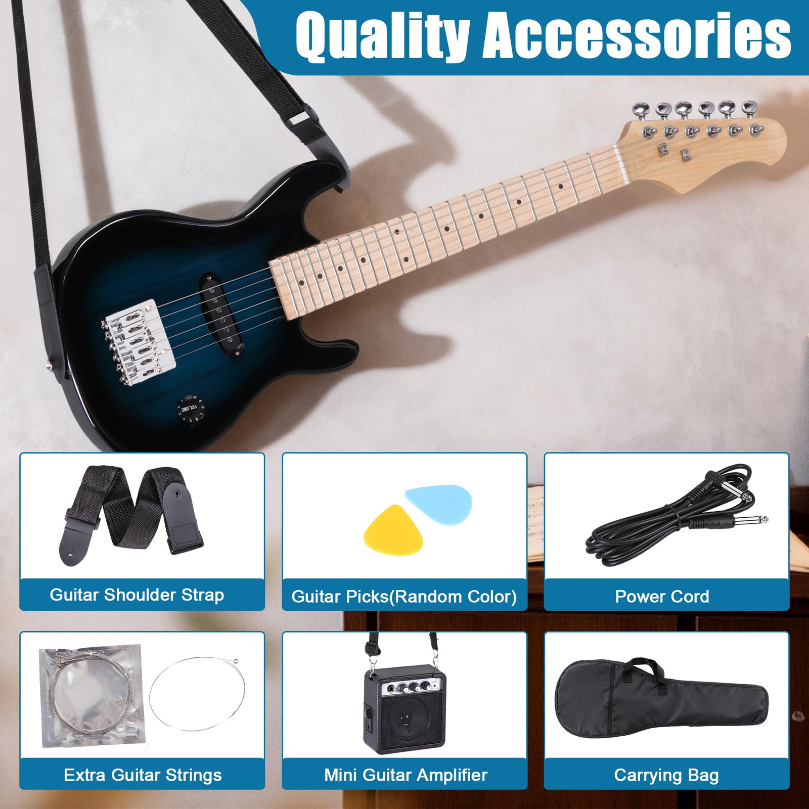 30″ Kids Electric Guitar Starter Kit for Kids w/Amp & Accessory Kit for Beginner