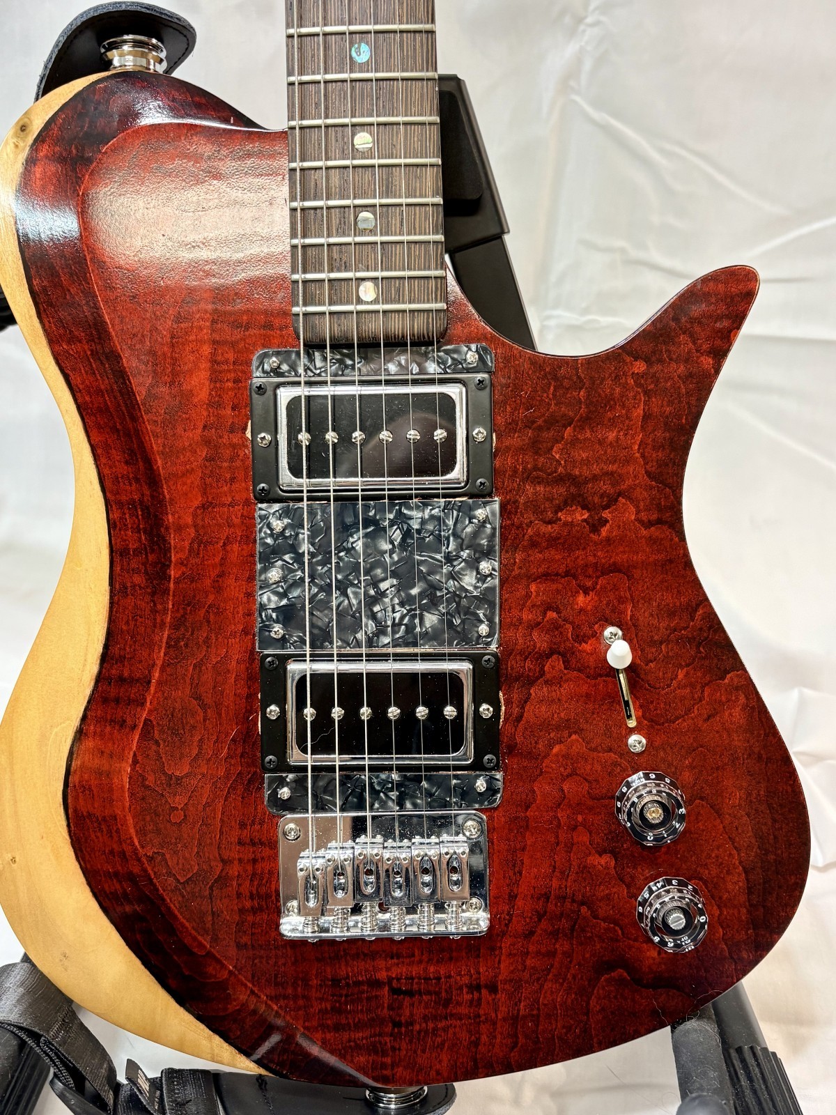 New red electric guitar with hard case, luthier made
