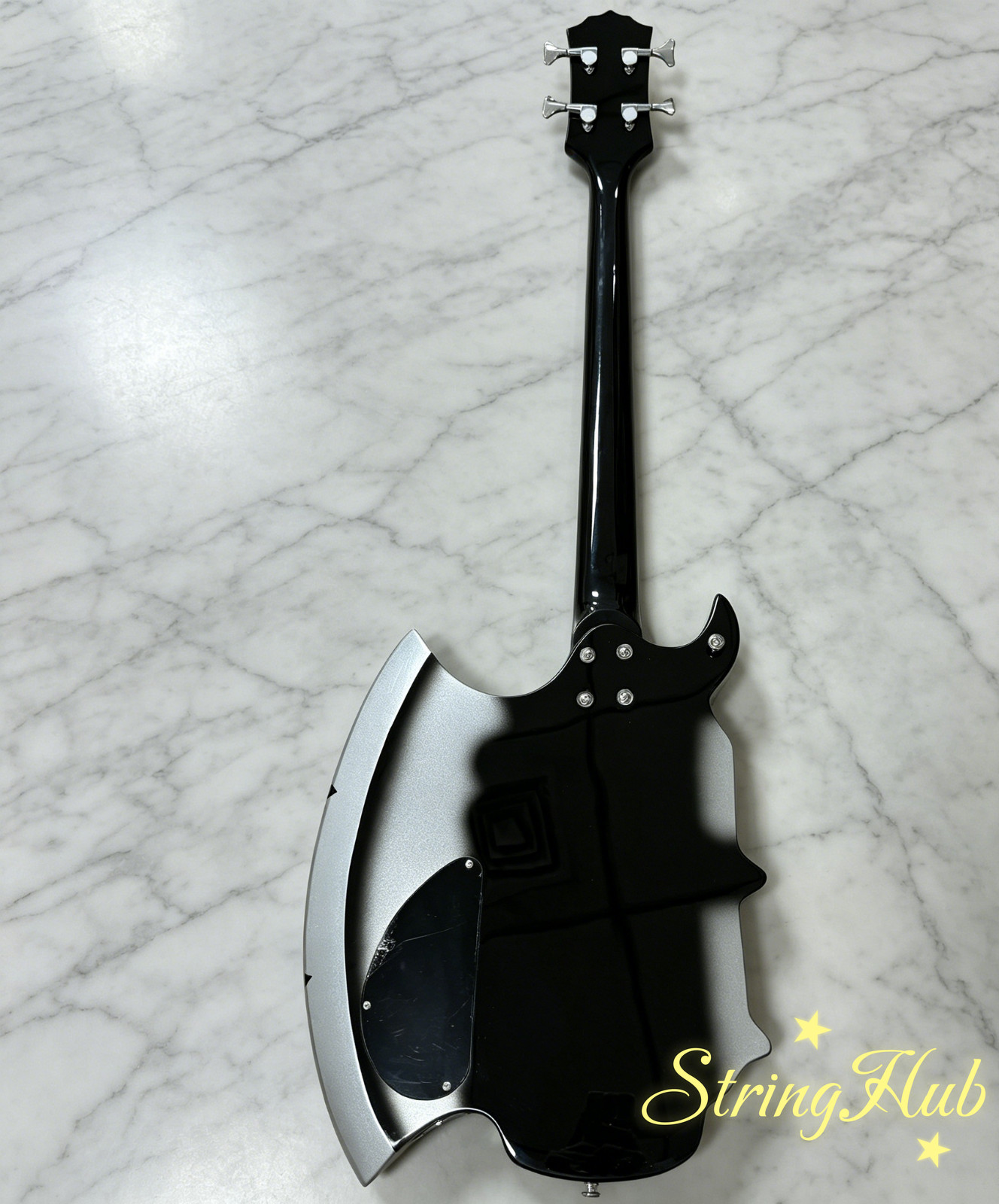 US Black & Silver Gene Simmons Axe Bass style Electric guitar Mahogany Body