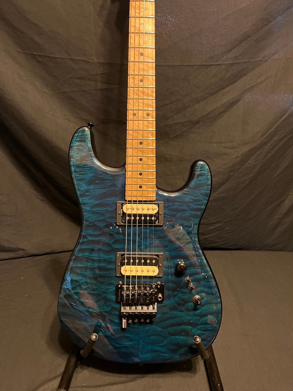 Wayne Charvel Guitars Exotic Rock Legend Blue Quilt Top Guitar W/OHSC
