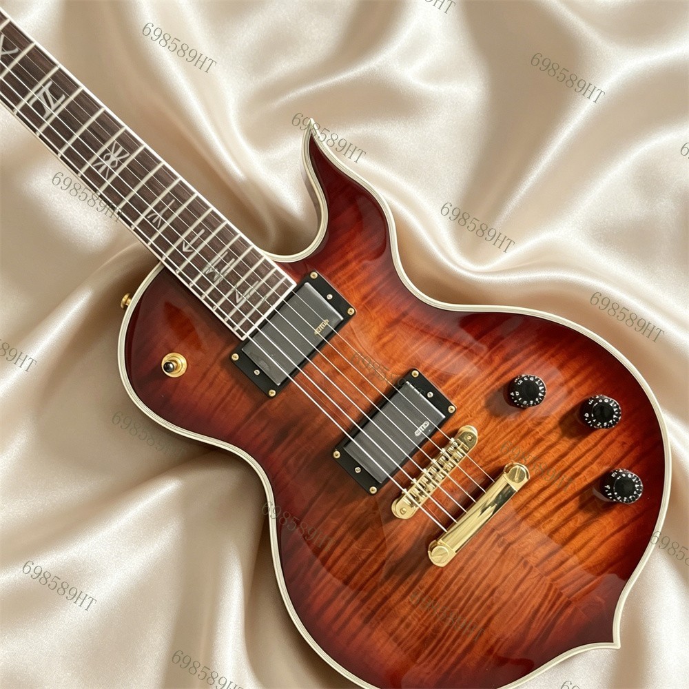 Solid Electric Guitar Spalted Maple Top Stainless Rounded Fret Edge Sunburst
