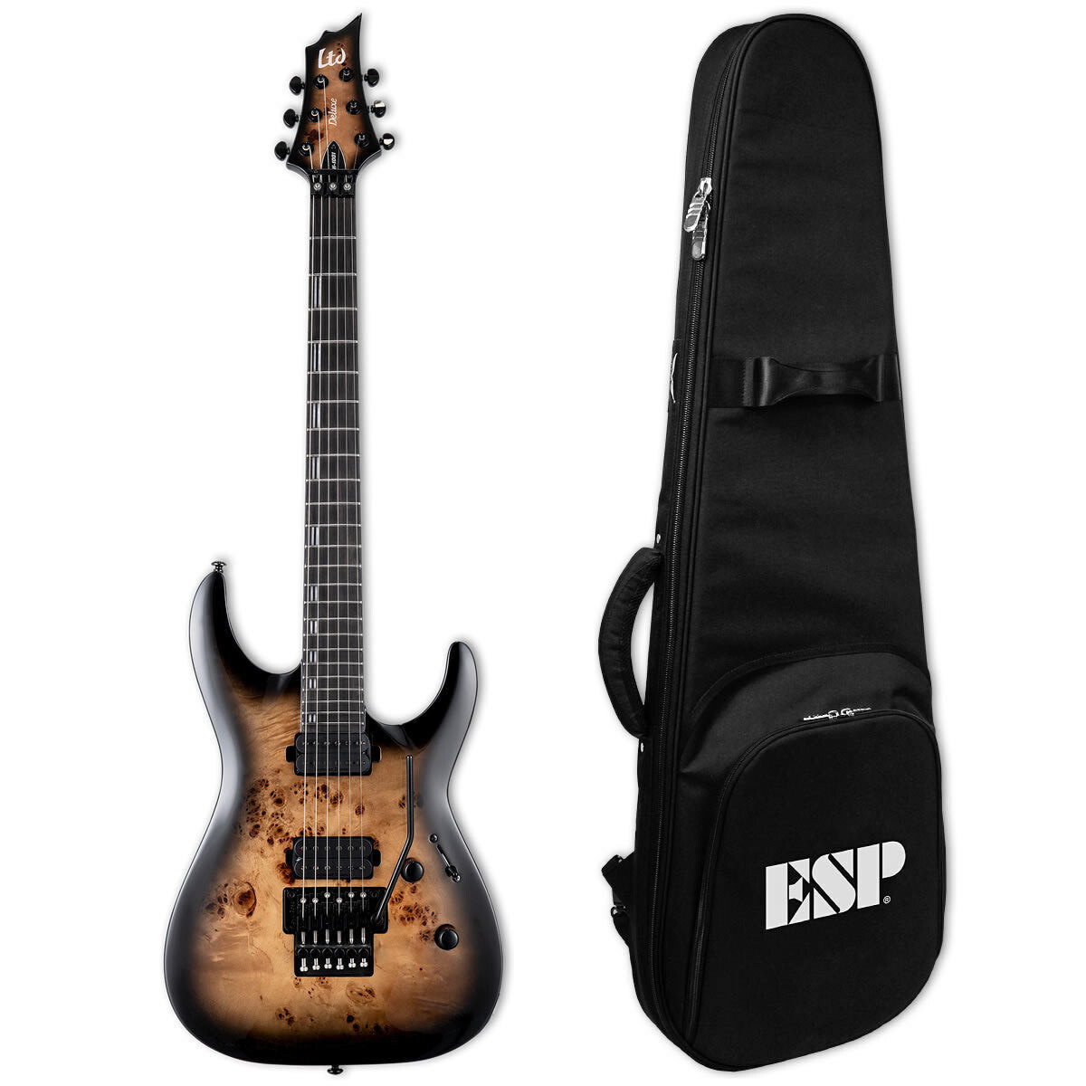 ESP LTD H-1001FR Burled Poplar Black Natural Burst + ESP TKL GIG BAG! B-Stock