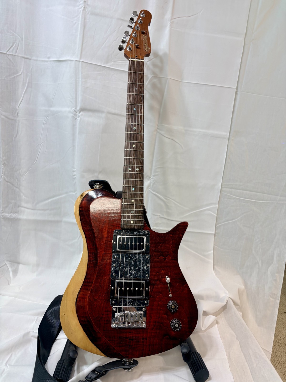 New red electric guitar with hard case, luthier made
