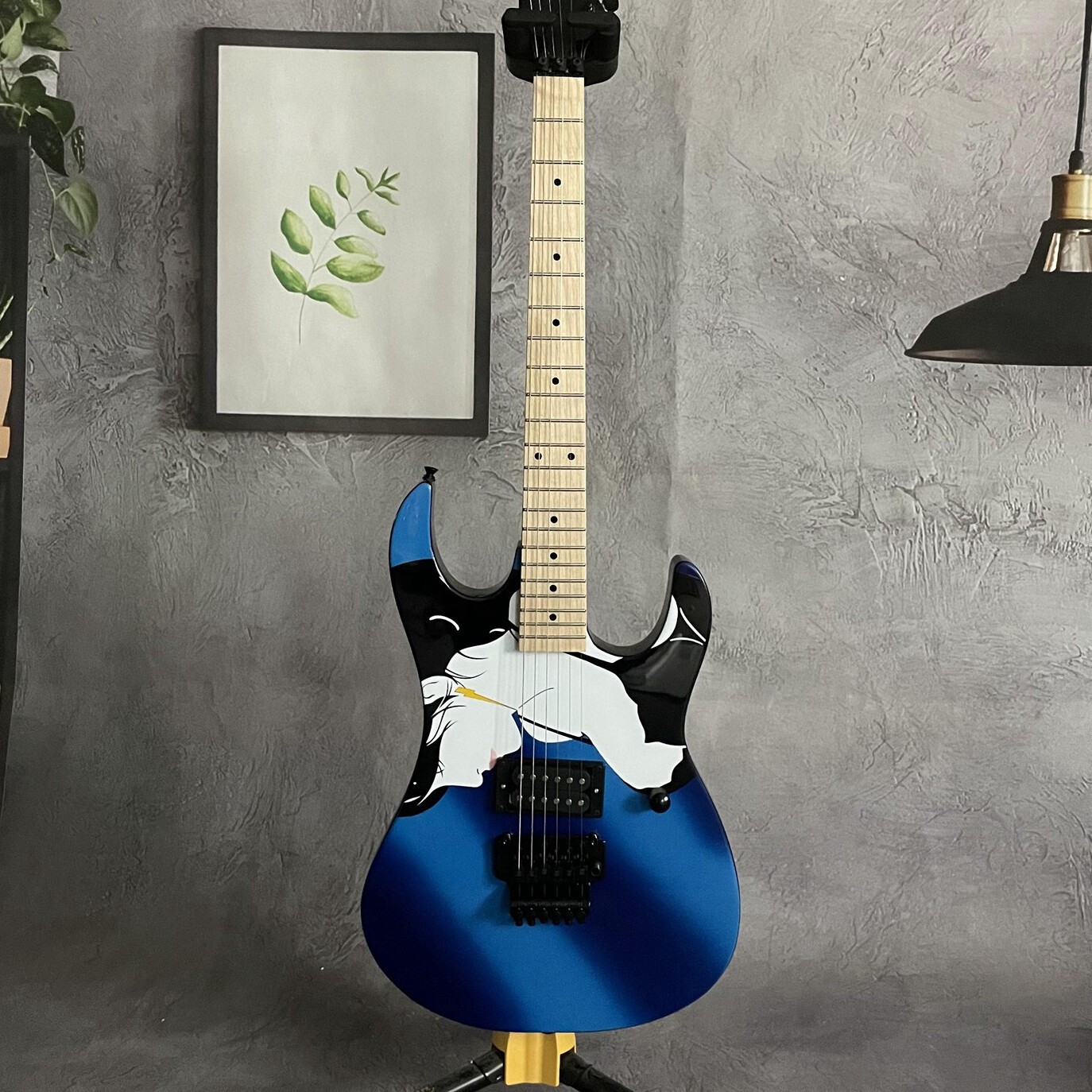 Blue Gunslinger Nagel Graphic Solid Electric Guitar Maple Fretboard 6 Strings