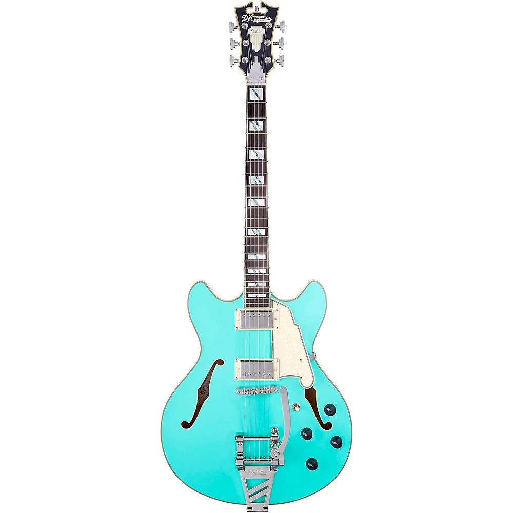 D’Angelico Deluxe DC SemiHollow Electric Guitar with Tremolo Matte Surf Green