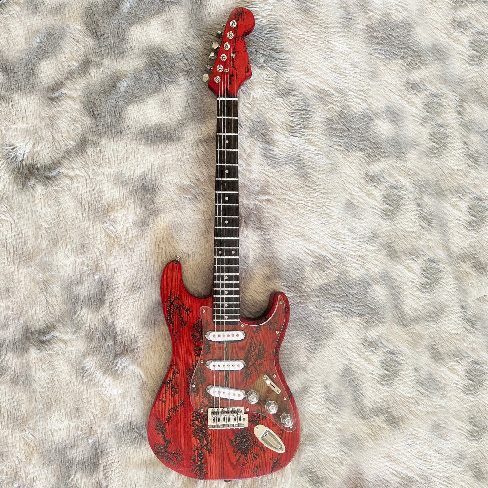 Clearance 6 String Ash ST Lightning Struck Wood Electric Guitar