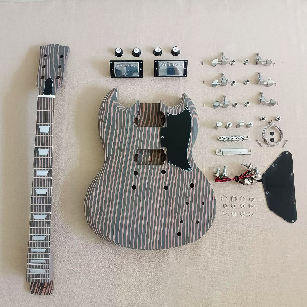DIY 6 String Electric Guitar Kit Zebra Wood Material Chrome Hardware