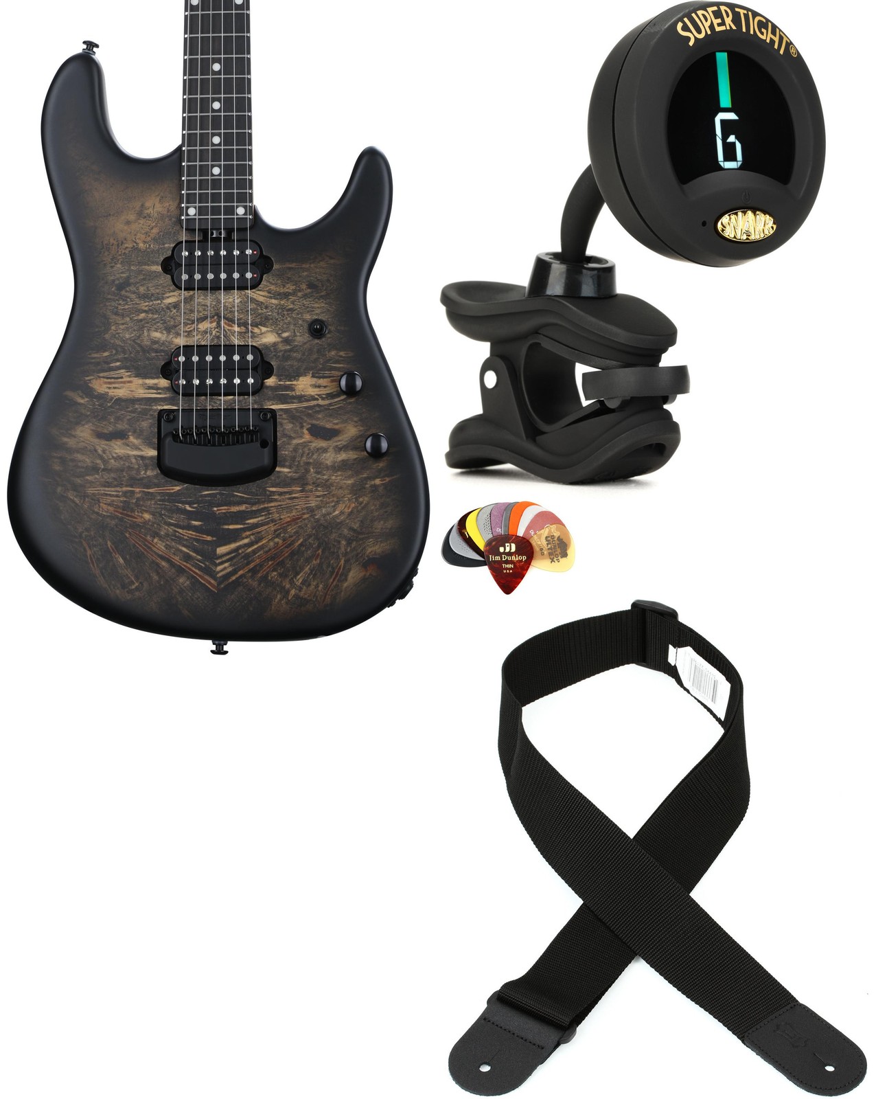 Ernie Ball Music Man 809-BE-50-00-MB-BM + Snark ST-8 + Dunlop PVP101 + Levy