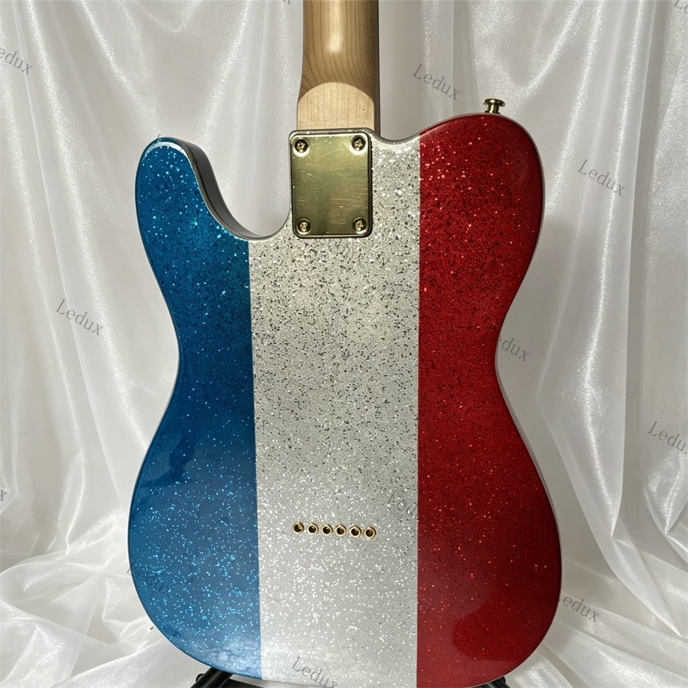 New Solid Electric Guitar Stainless Rounded Fret Red, Silver &Blue Sparkle