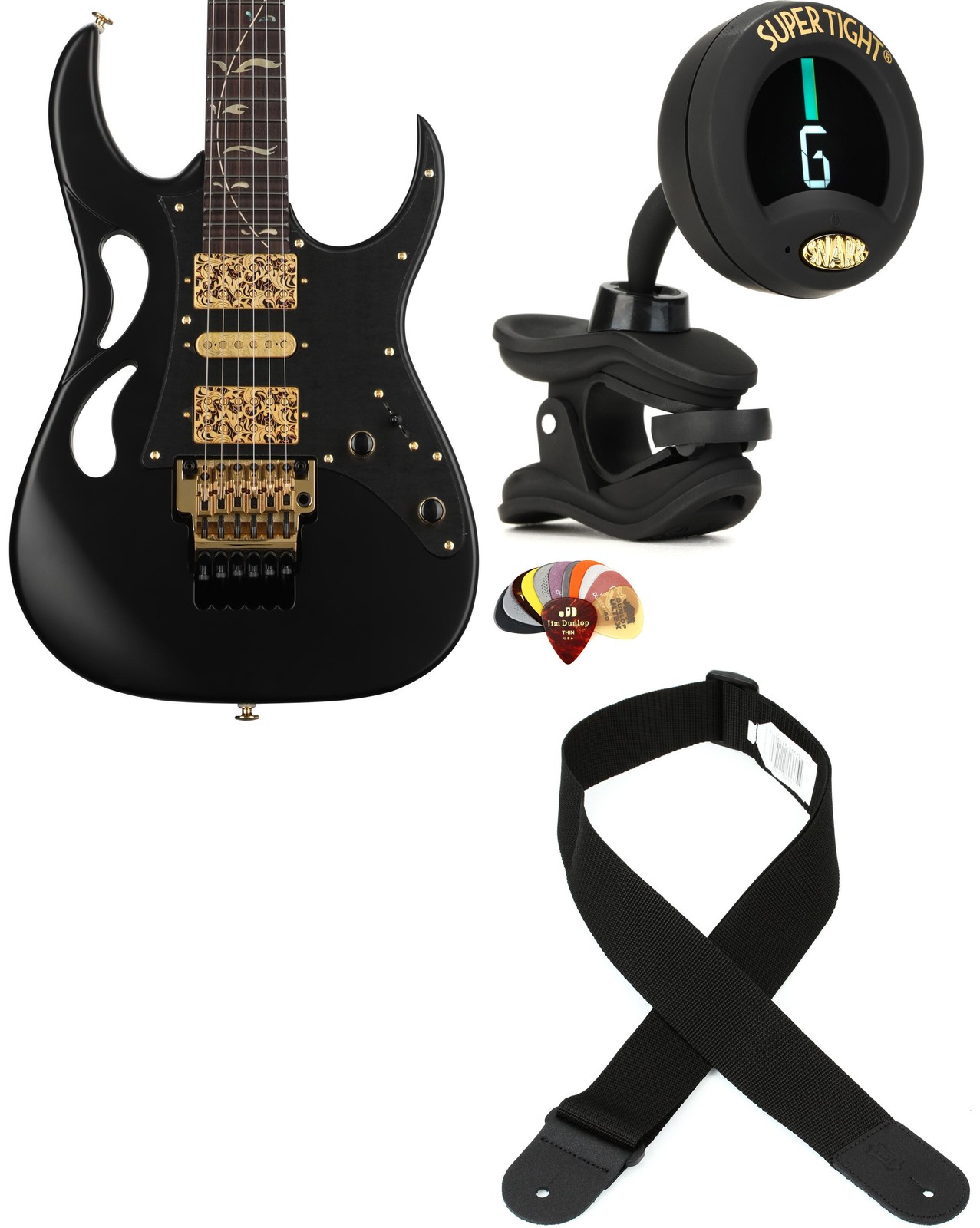 Ibanez PIA3761XB + Snark ST-8 RE + Dunlop PVP101 + Levy’s M8POLY-BLK Value