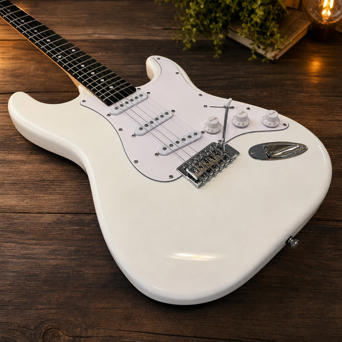 ST-Style Electric Guitar Starter Kit Olympic White SSS Rosewood Bag Cable Strap