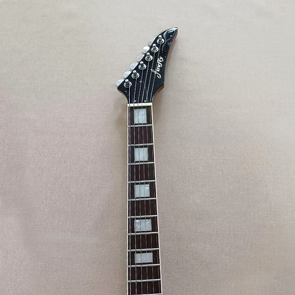 6 String Electric Guitar Mahogany Body Rosewood Fretboard Abalone Inlay Natural