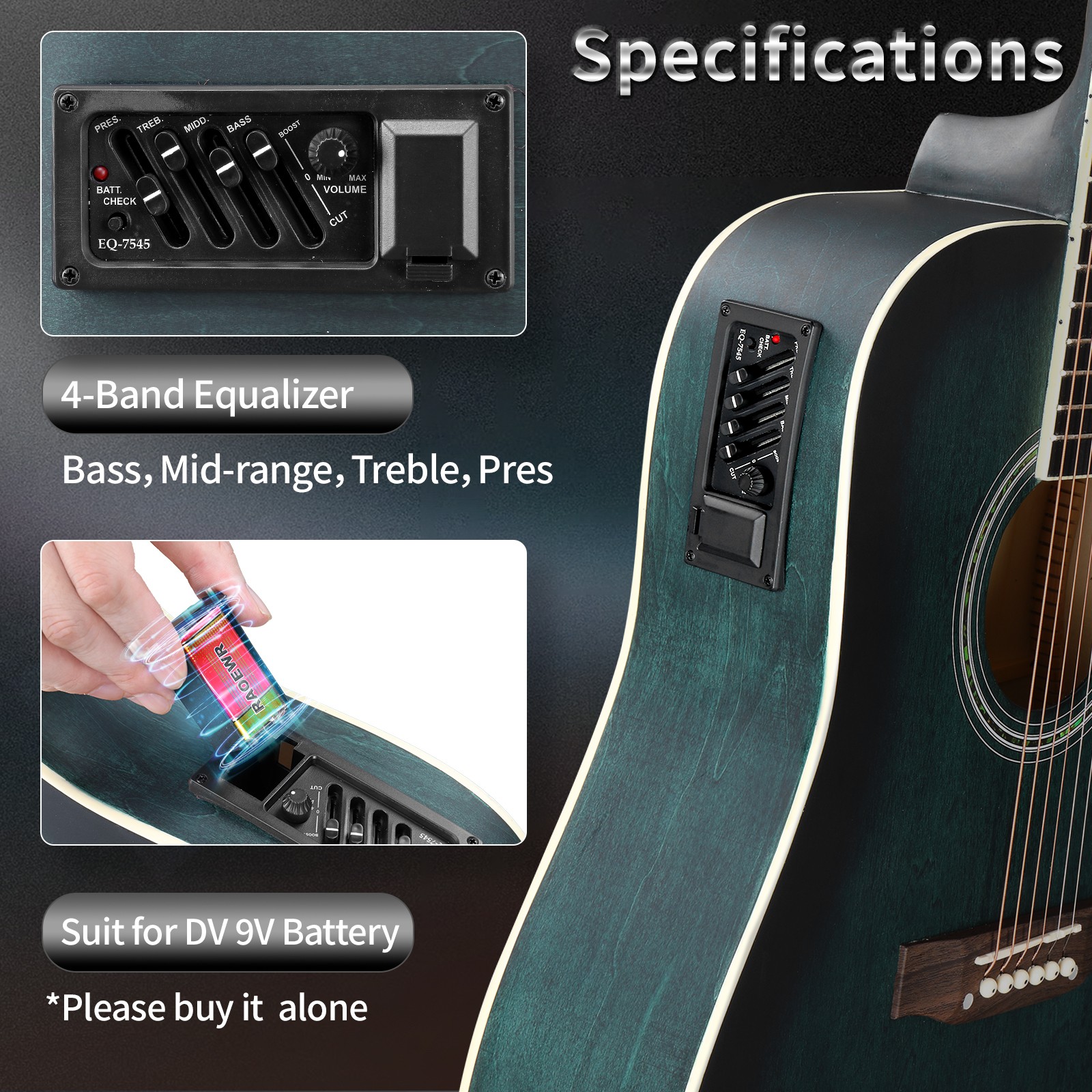 Ktaxon 41-In Cutaway Dreadnought Acoustic Folk Guitar, Amplifier,Tuner,Strap US
