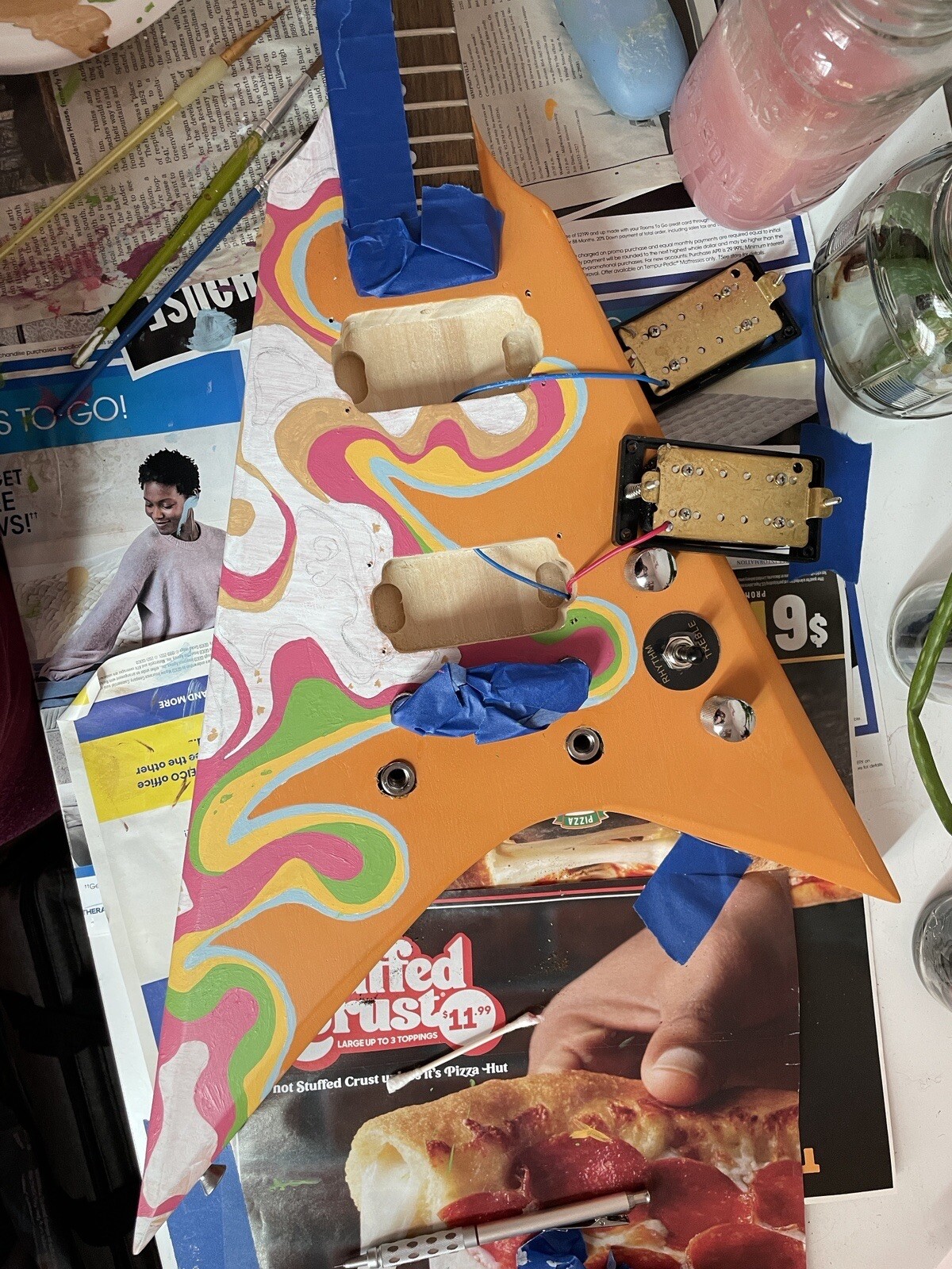 Brand New Custom Hand Painted Flying V Electric Guitar Active Pickups “Groove”