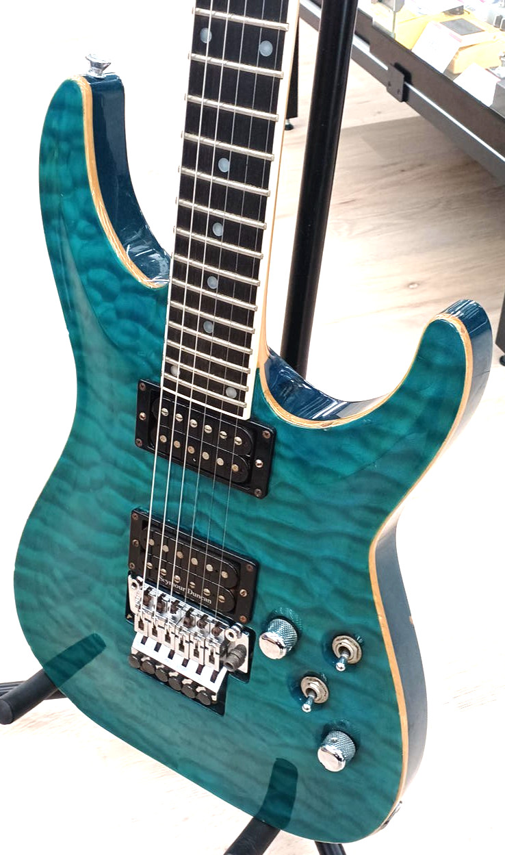 Edwards by ESP Horizon Guitar E-HR-135QM See Thru Blue Floyd Rose Seymour Duncan