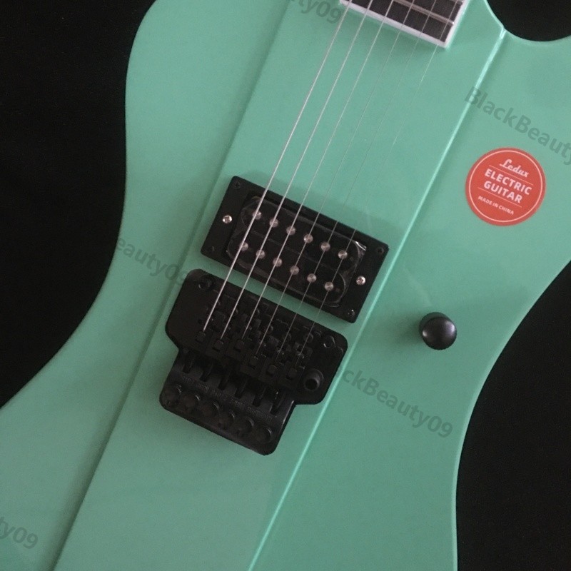 Solid Body Electric Guitar Stainless Rounded Fret Edge Green Humbucker Black HW