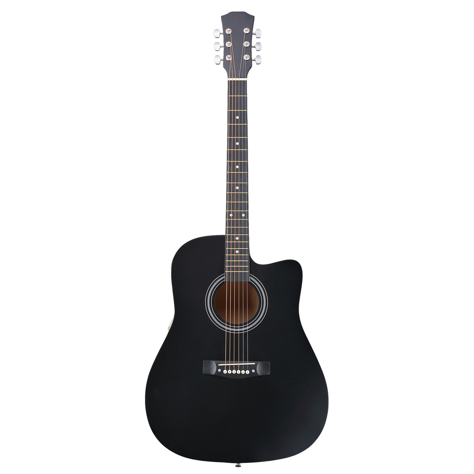 41″ Black Barrel-shaped Cutaway Acoustic Folk Guitar 6 Strings w/Bag Strap Tuner