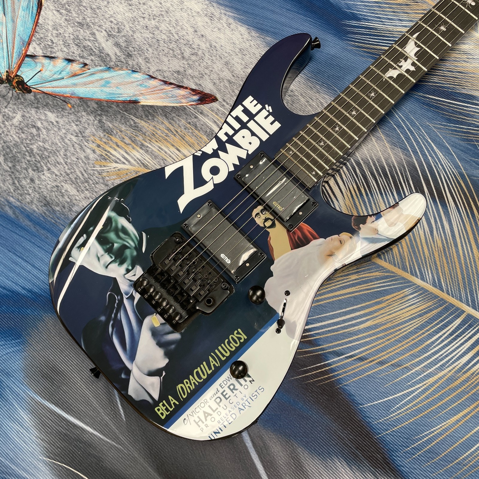 High Quality Discount Electric Guitar with White Zombie Graphic, Black Hardware