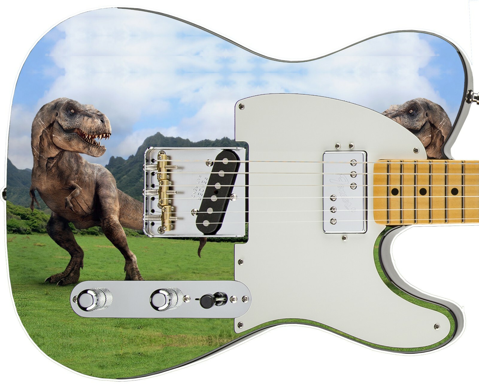 Guitar Skin Axe Wrap Re-skin Bass Reface Jurassic Park Dinosaur Reflection GS080
