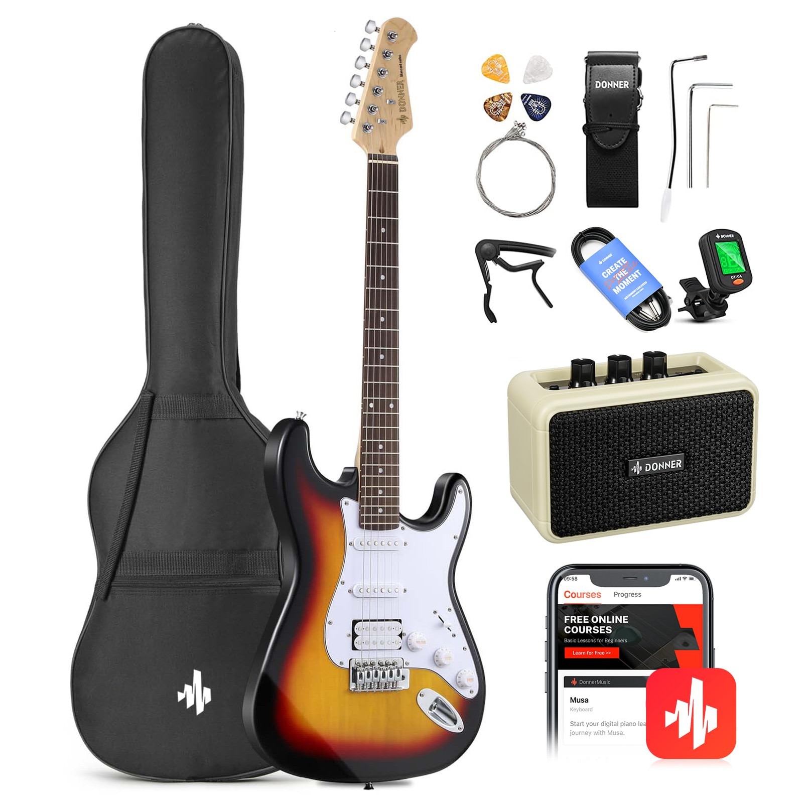 Donner DST-100S 39 Inch Full Size Electric 39 Right Handed, Sunburst
