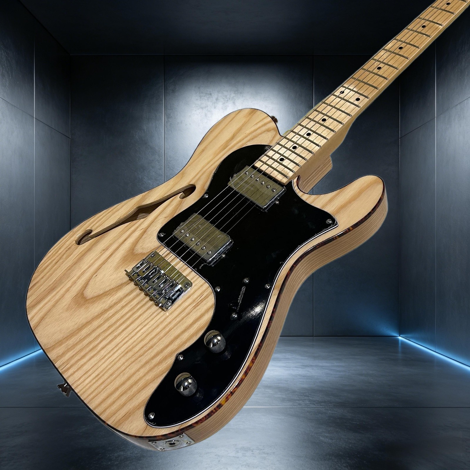 Tele Electric Guitar Maple Fretboard Ash Body Original Wood Color F Hole