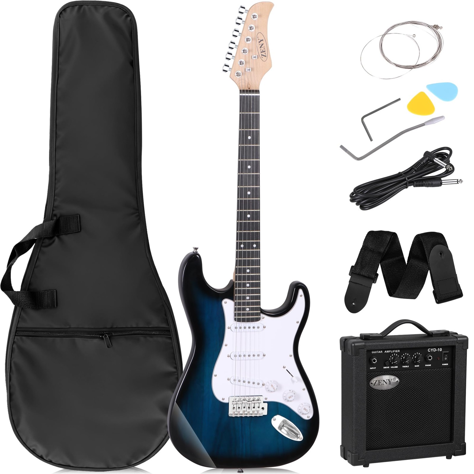 ZENY 39″ Full Size Electric Guitar with Amp, Case and Accessories 39”, Blue