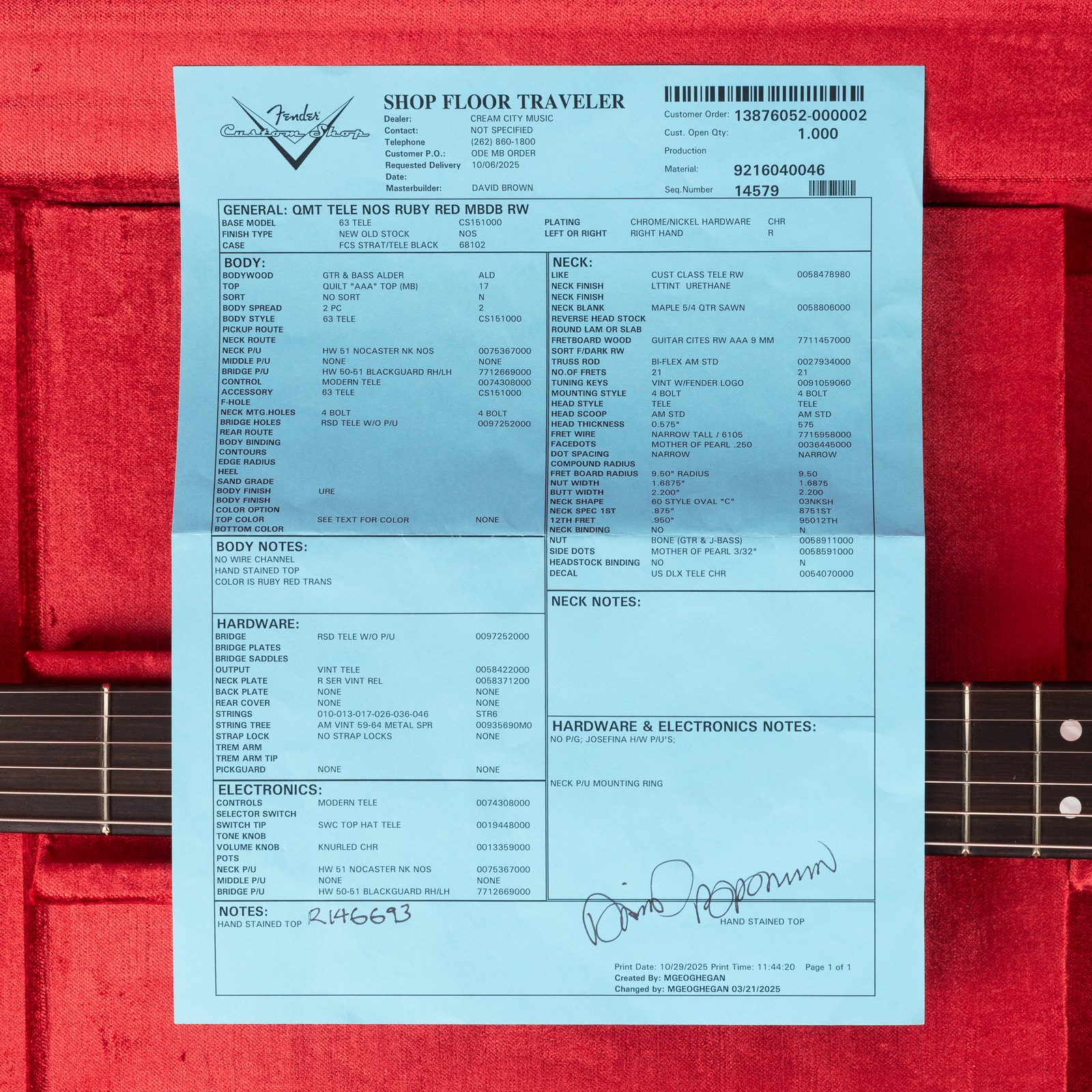 Fender Custom Shop Telecaster NOS Quilt Top Masterbuilt David Brown – Ruby Red