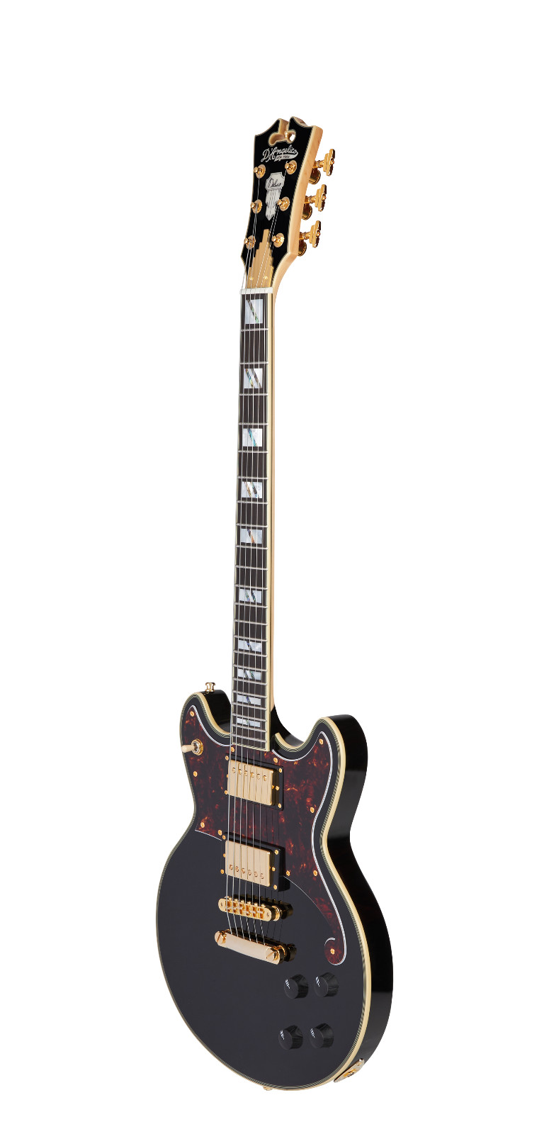 D’Angelico Deluxe Brighton Double Cut Black Solid Body Electric Guitar With Case