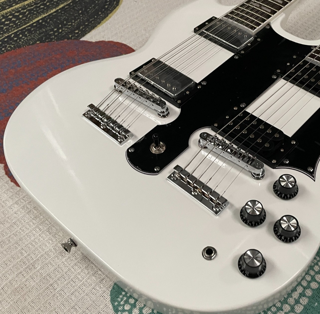 White Double Neck SG Electric Guitar 12+6s Chrome Hardware Fast Free Ship