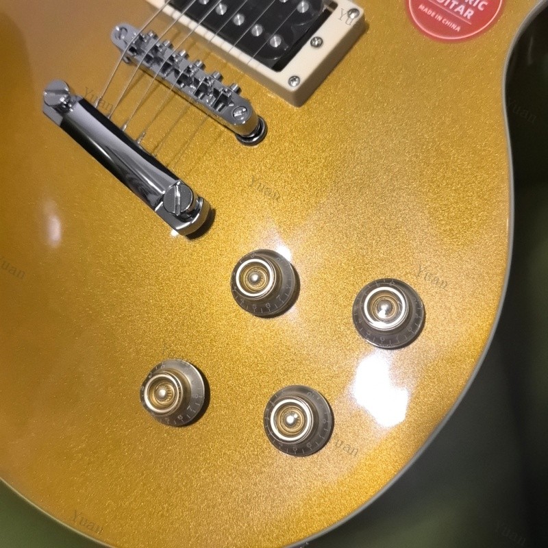 Solid Mahogany Body Gold Sparkle Top Electric Guitar Red Back&Side HH Pickups