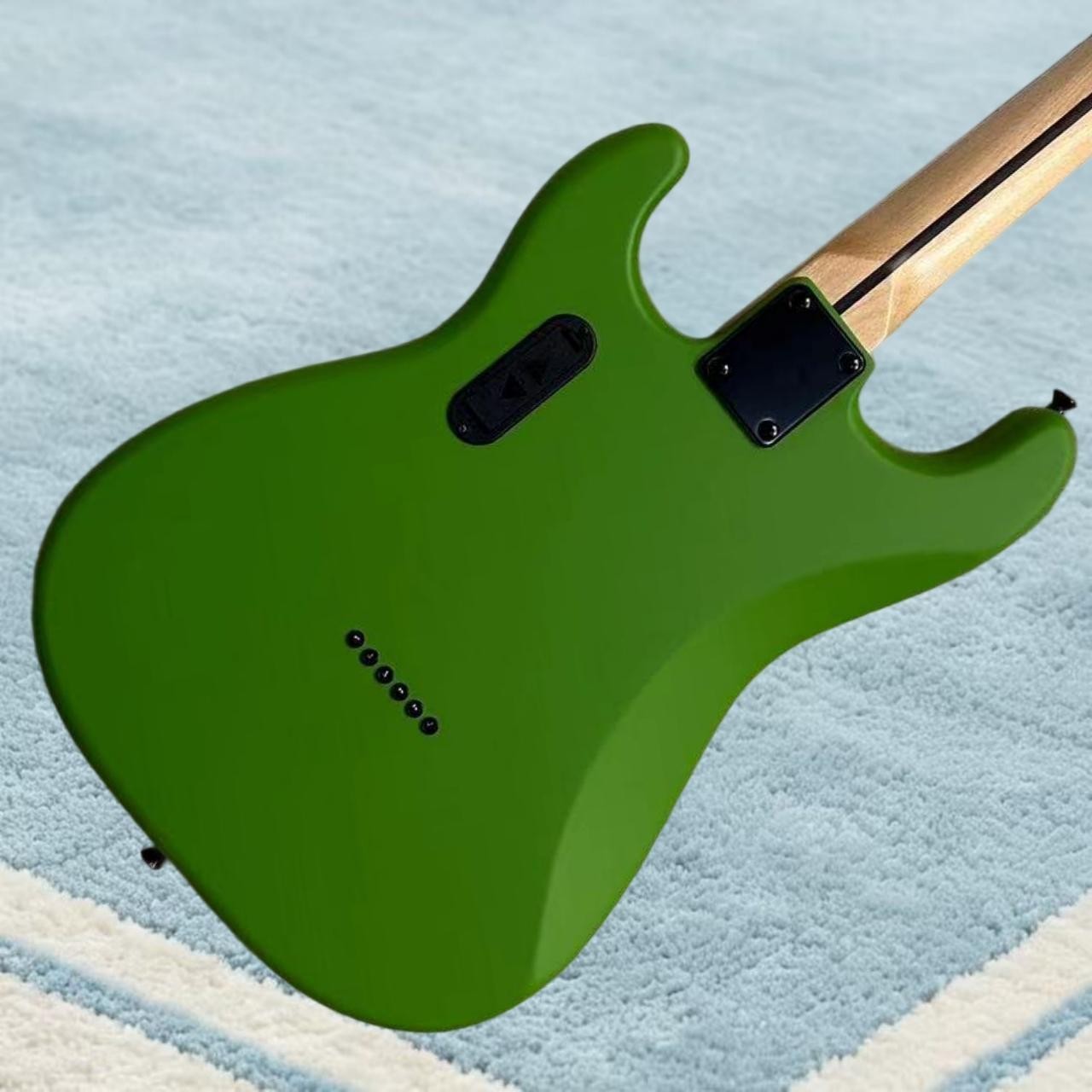 ST Electric Guitar Matte Green Color Mahogany Body Black Hardware Active Pickups