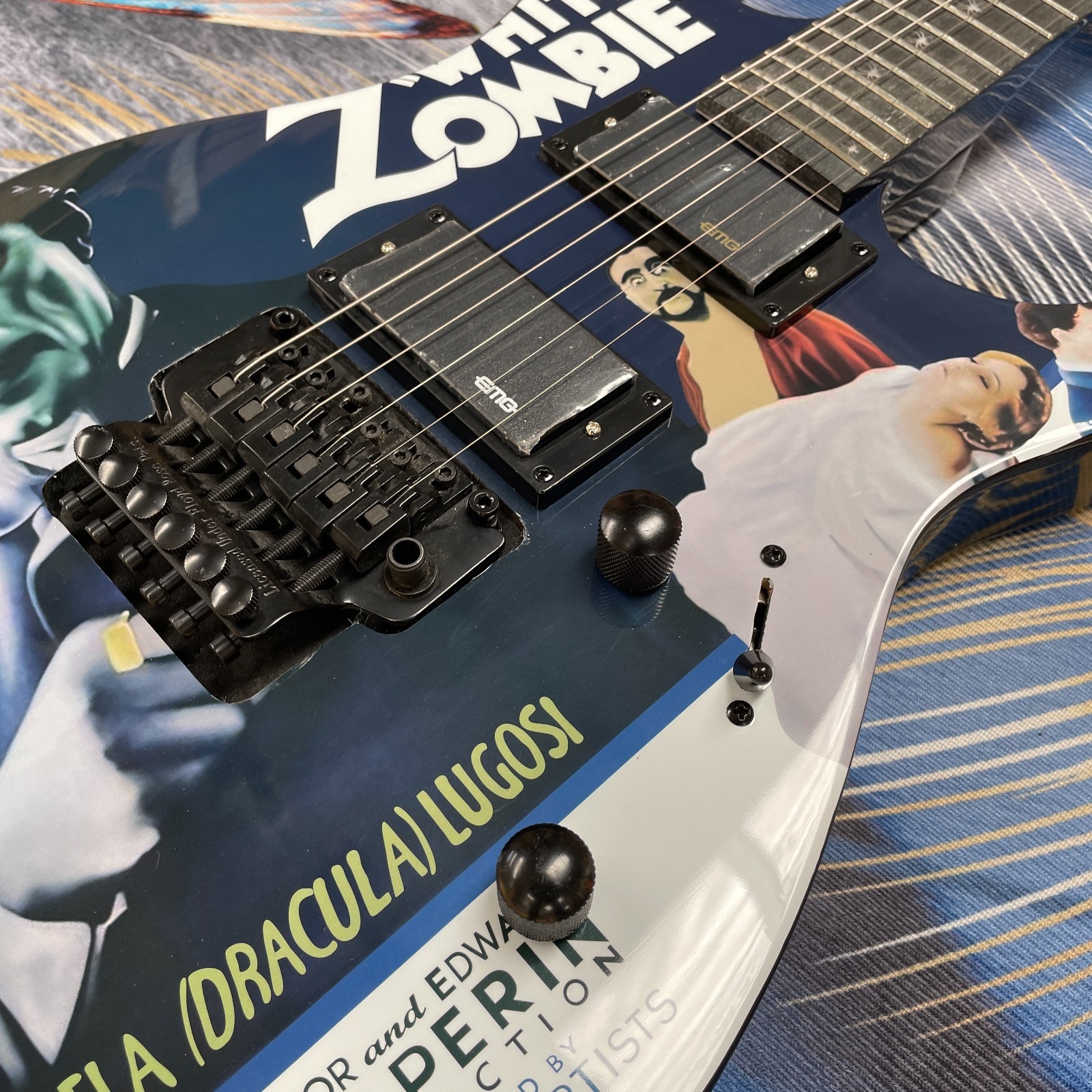 High Quality Discount Electric Guitar with White Zombie Graphic, Black Hardware