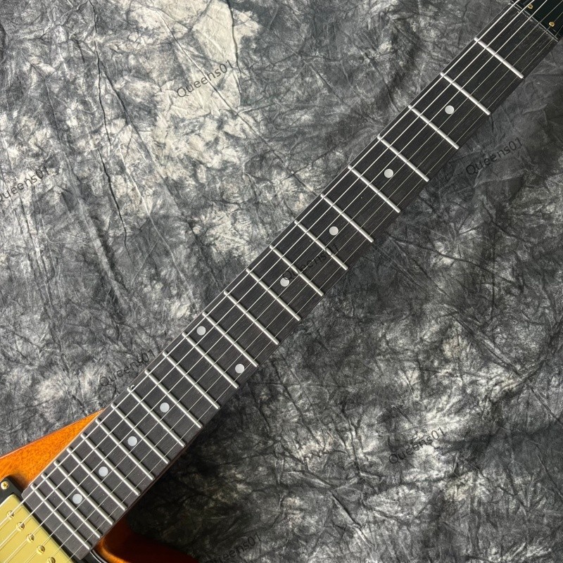 Unique Electric Guitar Stainless Steel Frets Gold Hardware Solid Natural US Ship