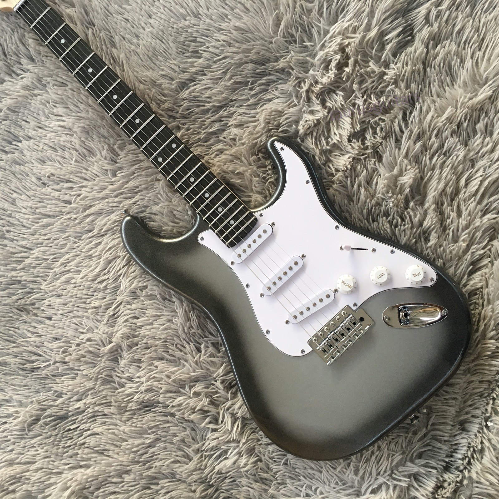Gray top unbranded Solid Body Electric Guitar Rounded Fret Chrome part free ship