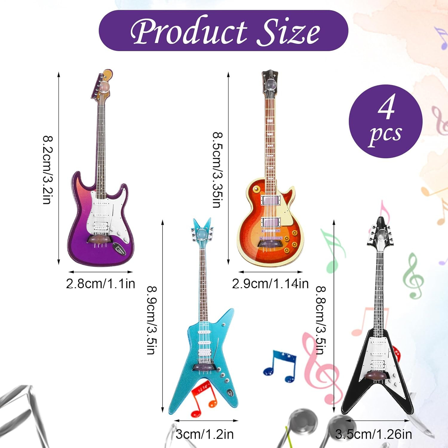 4Pcs Mini Electric Guitar & Bass Guitar Ornament, 1:12 Scale Wooden Miniature Mu
