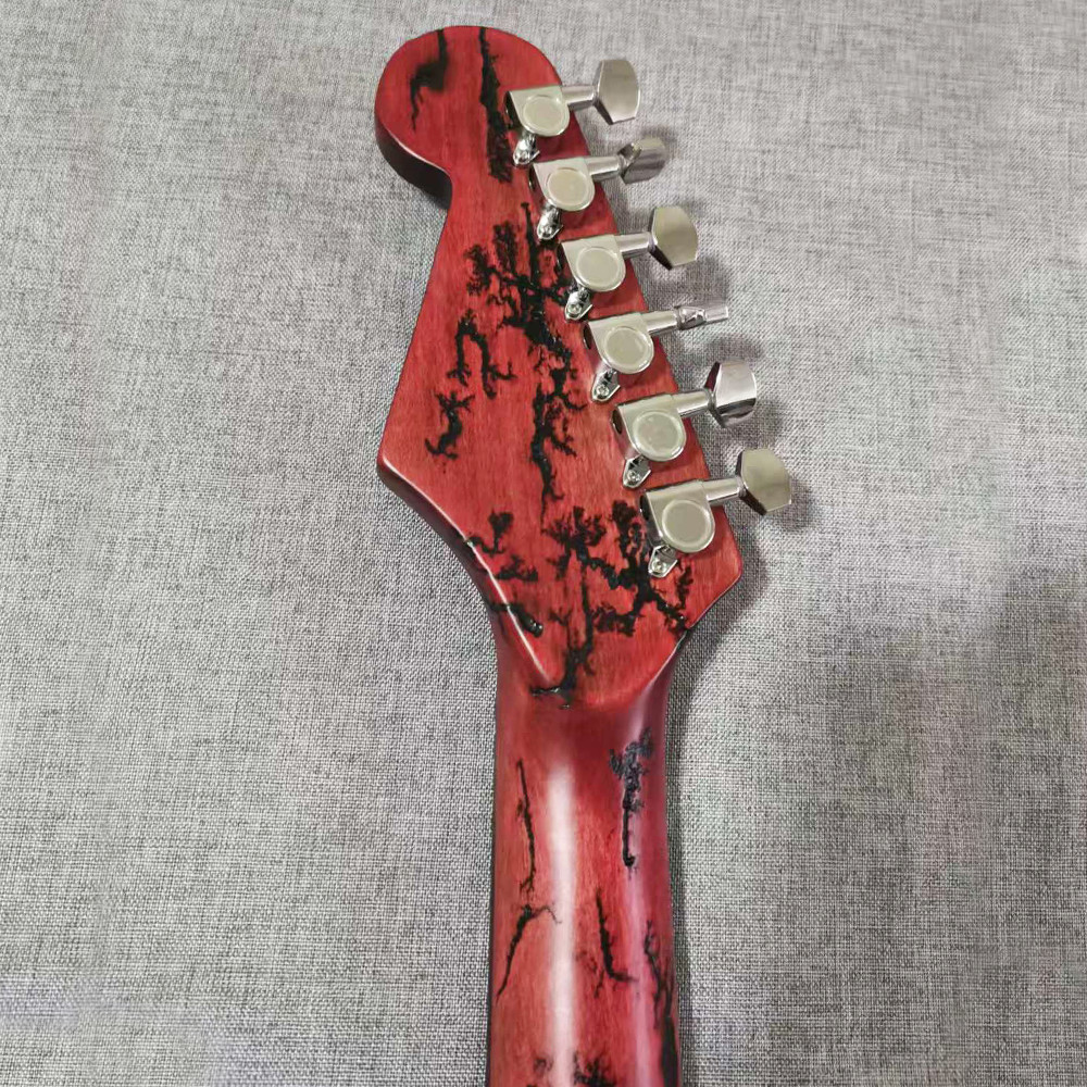 6 String Ash ST Lightning Struck Wood Electric Guitar 21F red body CR part solid