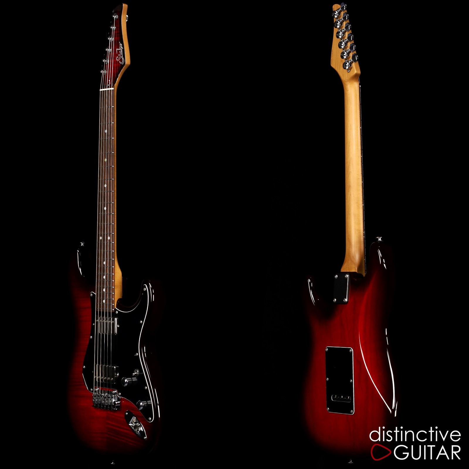 SUHR CLASSIC S CUSTOM – TRANS RED BURST FLAME TOP W/ THORNBUCKERS
