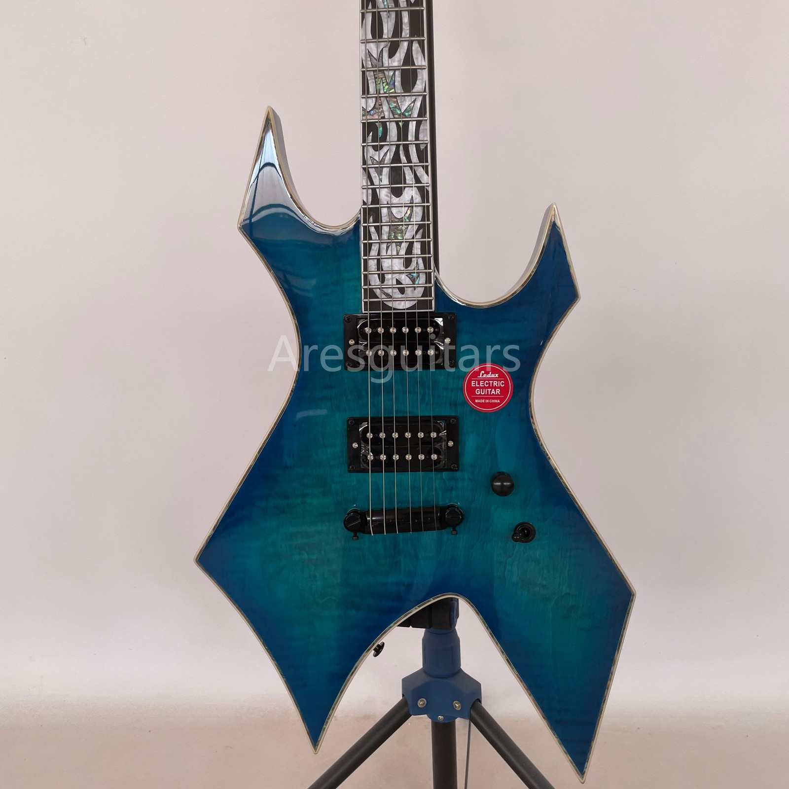 Warlock MK3 Solid Electric Guitar Stainless Fret Flamed Maple Top FR Bridge Blue