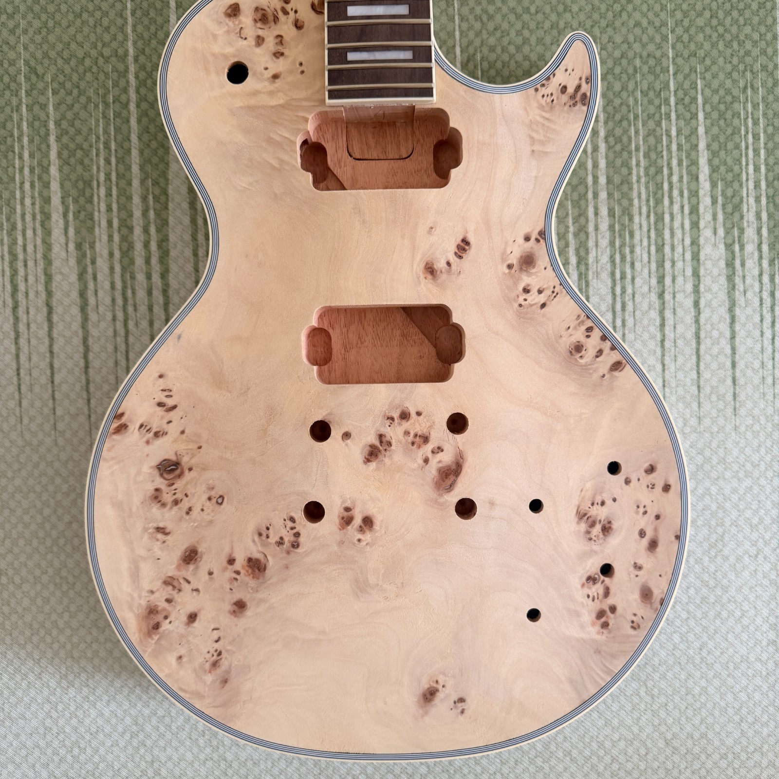 Unfinished 6-string L P DIY Electric Guitar Kit Burl Top Mahogany Neck GD part