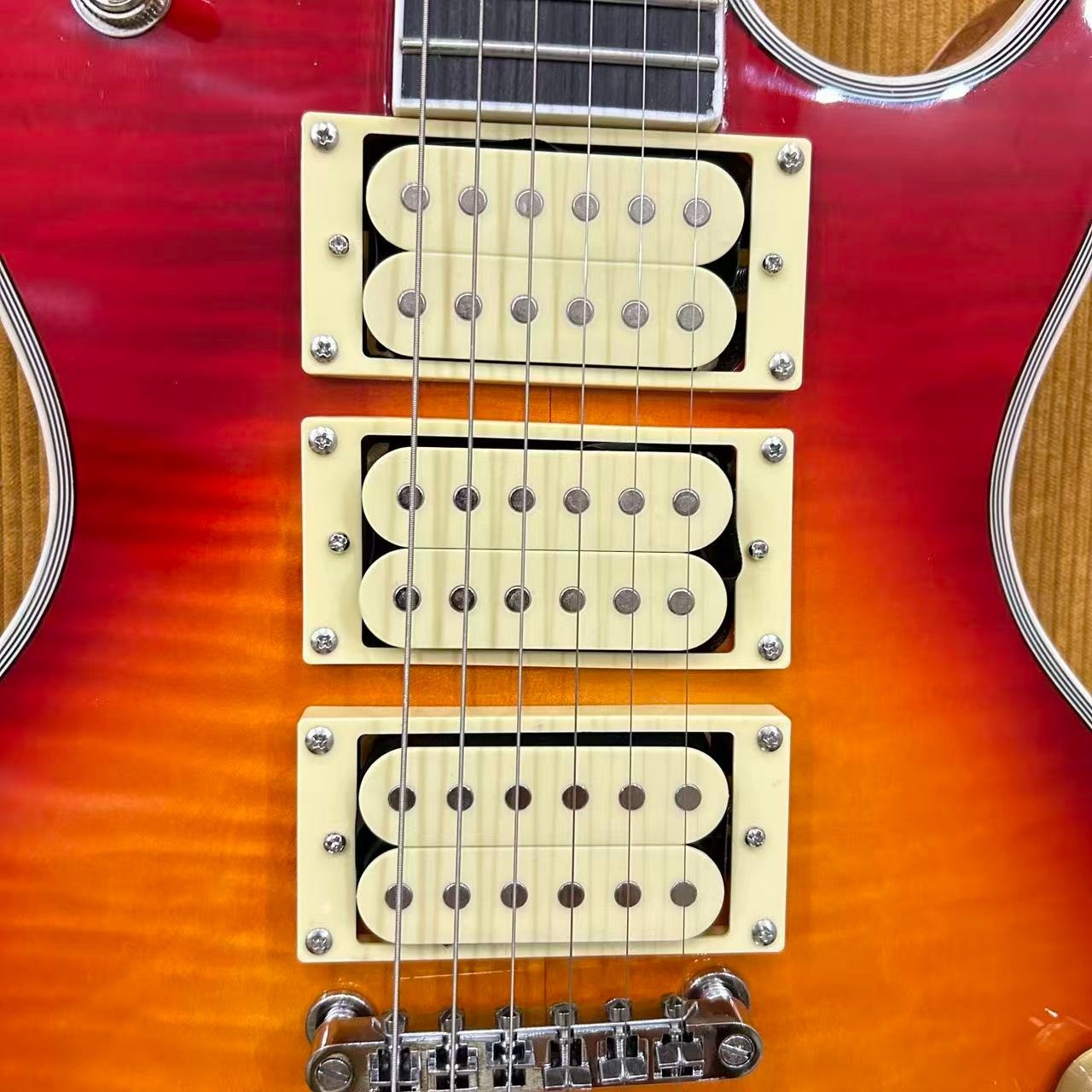 Custom Ace Frehley Style Cherry Sunburst Electric Guitar HHH Pickup Fixed Bridge