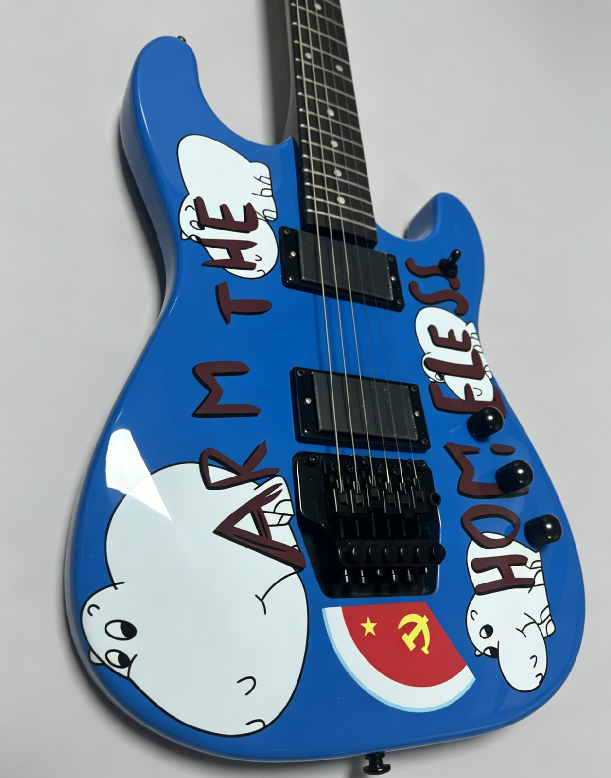 US STOCK Blue Graphic “Arm The Homeless” Style Electric Guitar HH Pickups