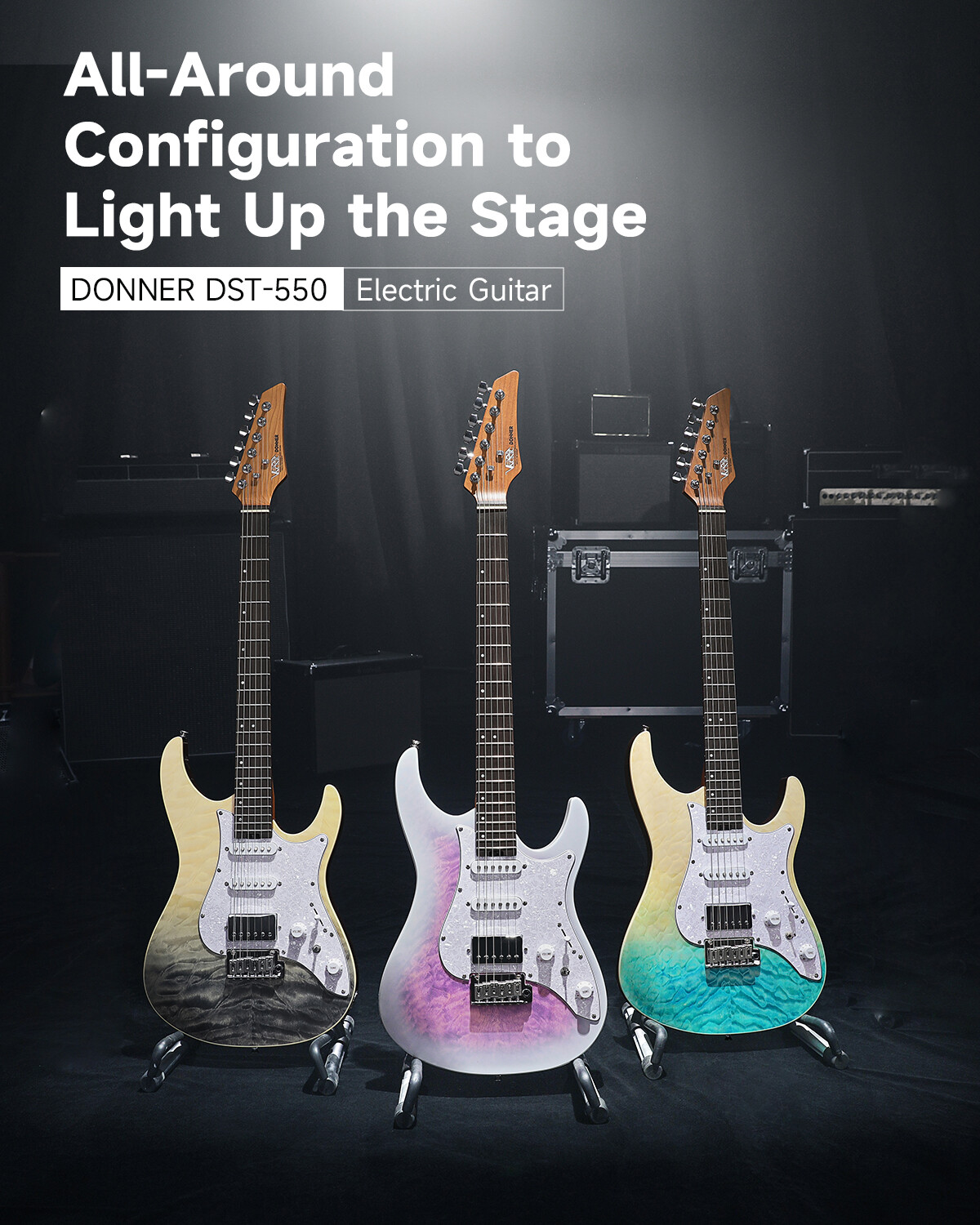 Donner DST-550 ST Style Beginner Guitar HSS – Amethyst + Bag Tremolo Bar
