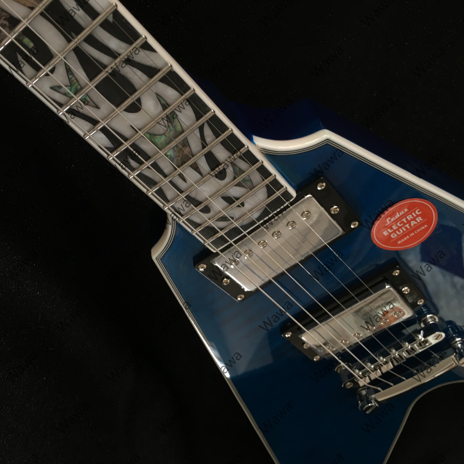 Exquisite Abalone Vine Inlays V Electric Guitar Chrome Binding Dual Humbuckers