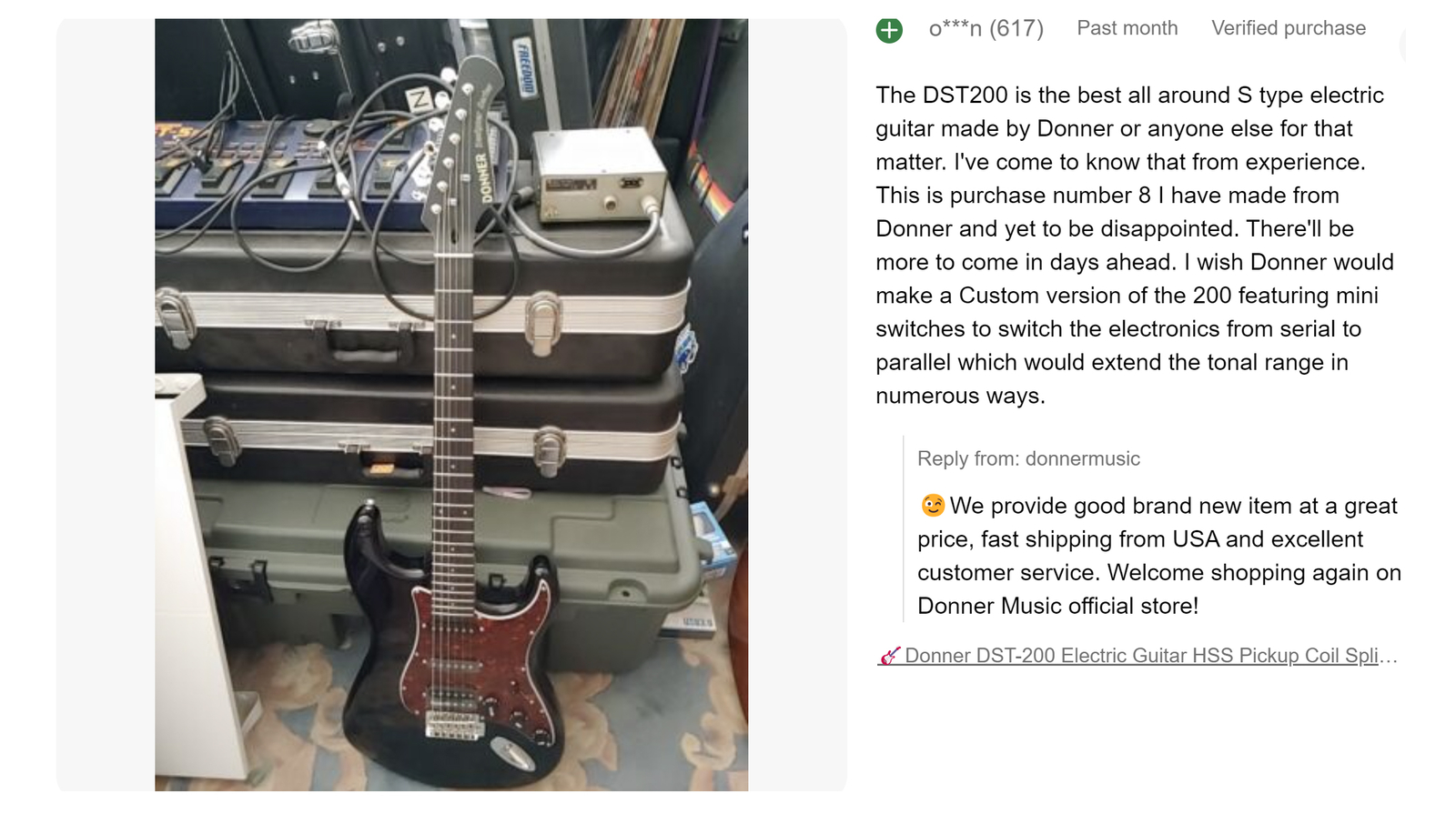 Donner DST-200 Electric Guitar With Gig Bag Strap Cable Online Lessons Black