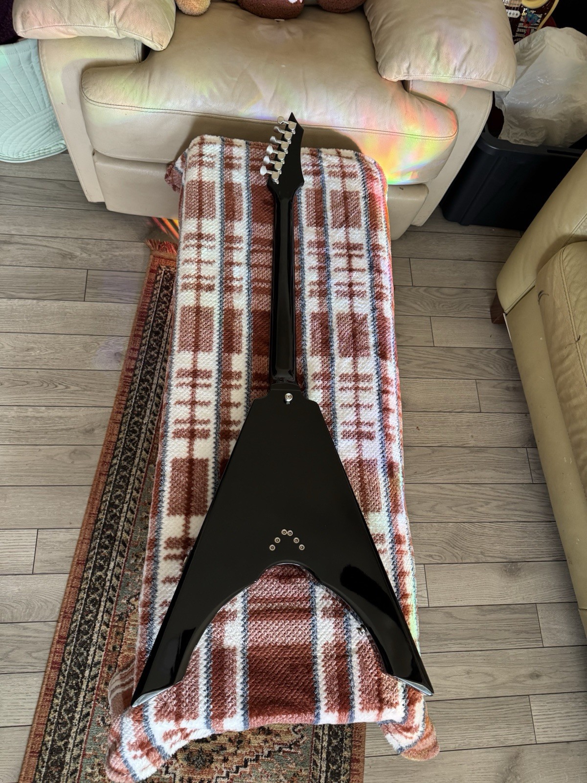 Brownsville Vintage Flying V Electric Guitar 6 String Solid Body Sunburst Tobacc