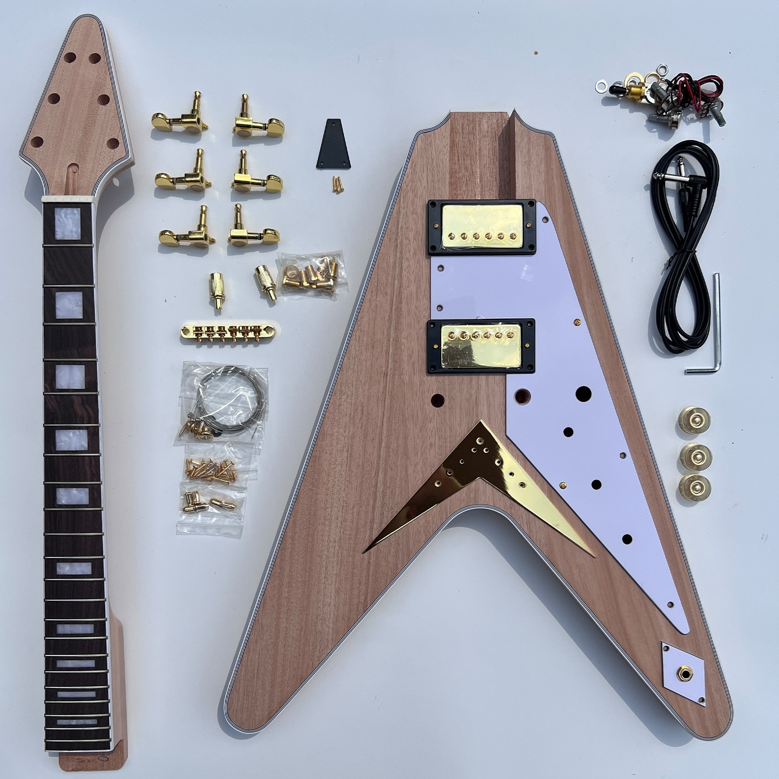 Bone Nuts Set In V-Type Bridges Unfinished DIY Electric Guitar Kits FREE SHIP