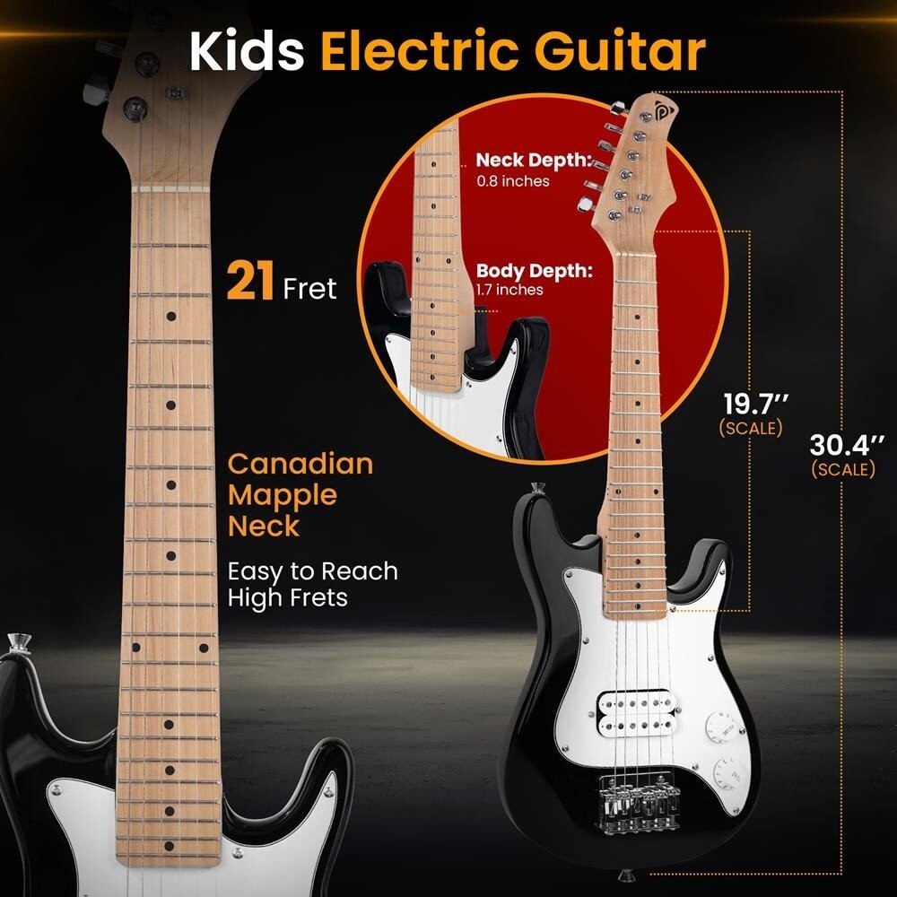 Pyle 6-String Kids Electric Guitar w/ Accessory Kit & Amplifier (Black)