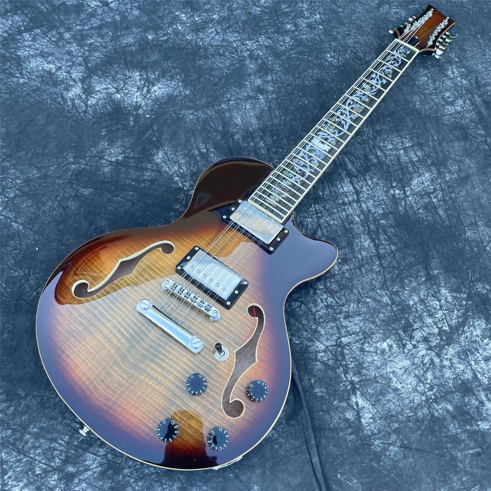 Grote 12 Strings Cobra Jazz Electric Guitar Brown Flame Maple Semi Hollow Body
