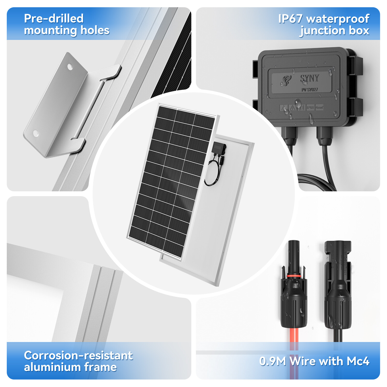 200Watt Mono Solar Panel 12V Battery Charging RV Home Off-Grid Boat Power Carava
